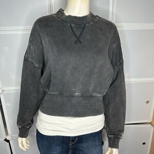 Habits Black Acid Wash Cropped Sweatshirt Size Small